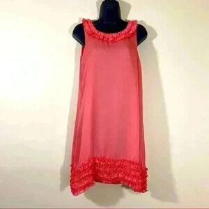 Forever 21 Semi Sheer Lined Ruffle Sleeveless Scoop Neck Shift Mini Dress Size M